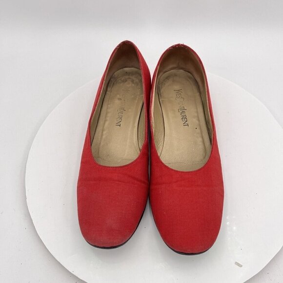 Yves Saint Laurent Women Size 7.5M Red Chilli Ballet Slip On Flat Shoes - Picture 1 of 16